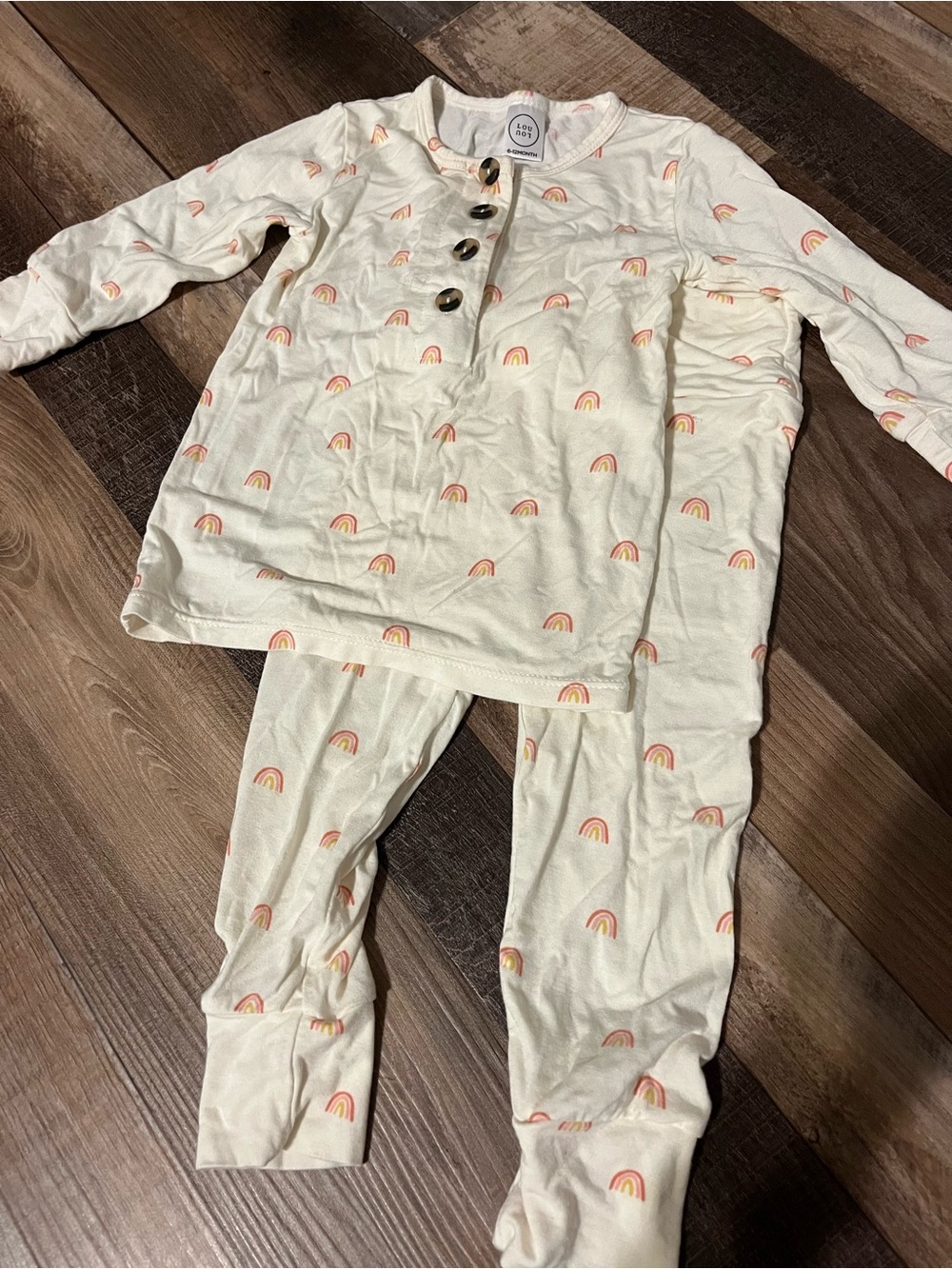 Lou Lou & Company Cream Pajama Set with Pink & Orange Rainbow Print